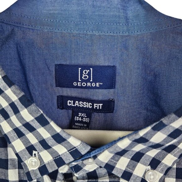 [g] George Classic‎ Fit Button-Up Shirt Men's Size 3XL Long Sleeve Check Navy - Picture 2 of 10